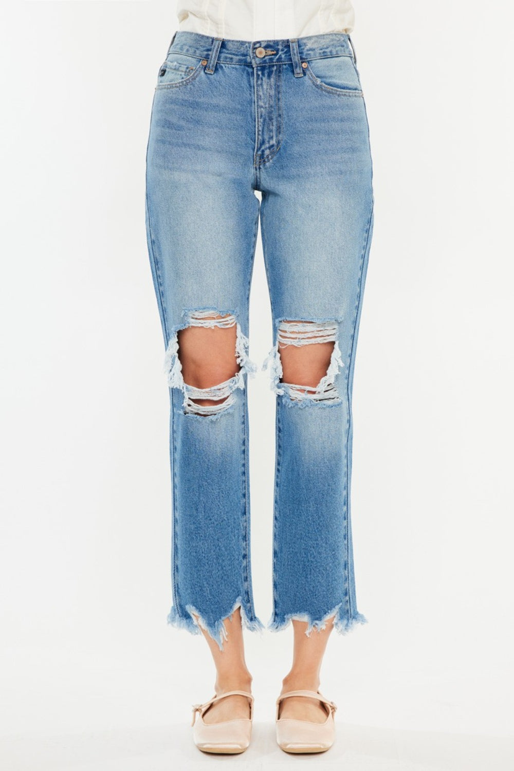 Kancan Distressed Frayed Hem Cropped Jeans - Shop All Around Divas