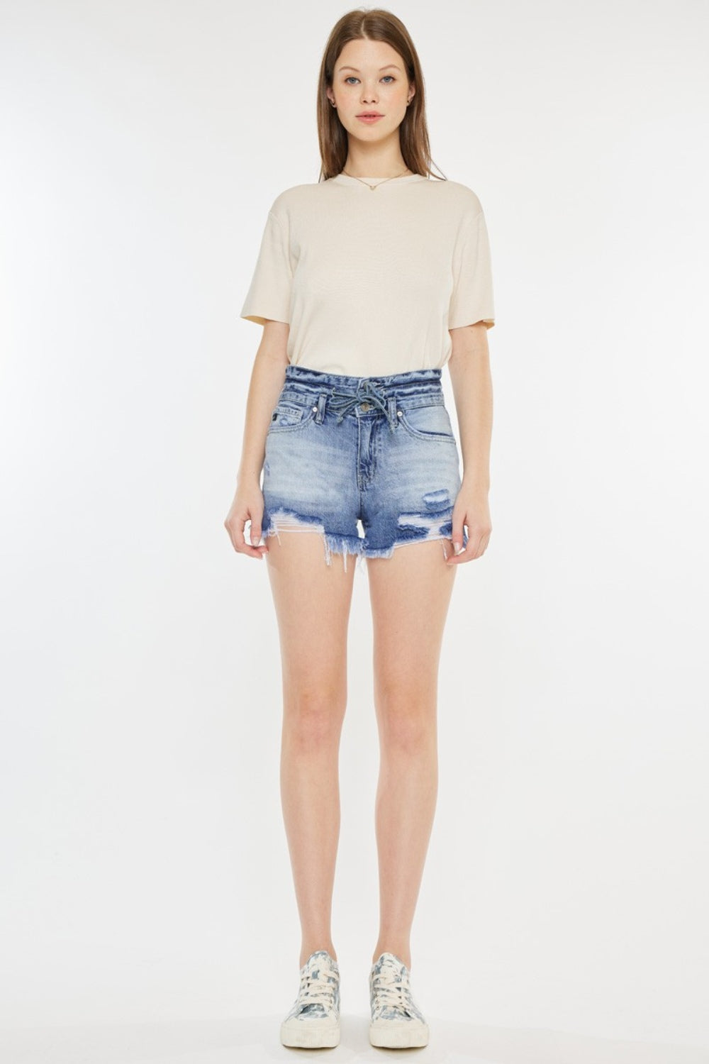 Kancan High Rise Frayed Hem Denim Shorts - Shop All Around Divas