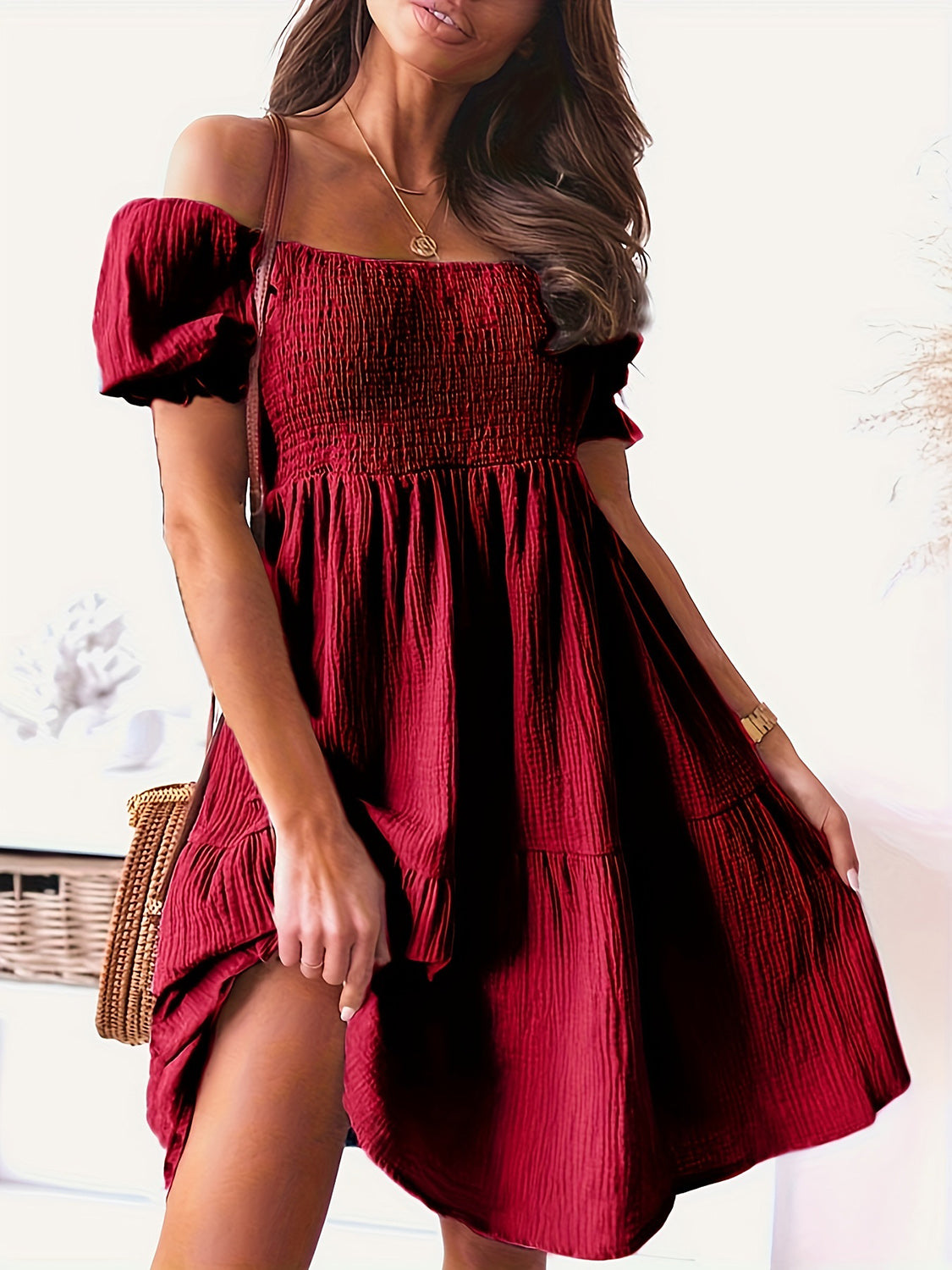 Full Size Ruffled Off-Shoulder Short Sleeve Dress - 7 Colors - Shop All Around Divas