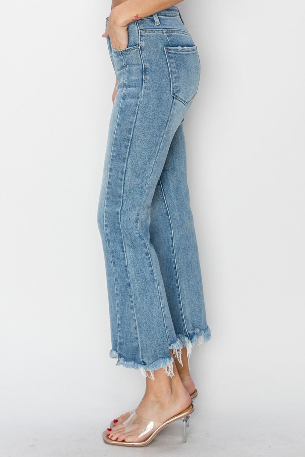 RISEN Full Size High Rise Frayed Hem Flare Jeans - Shop All Around Divas