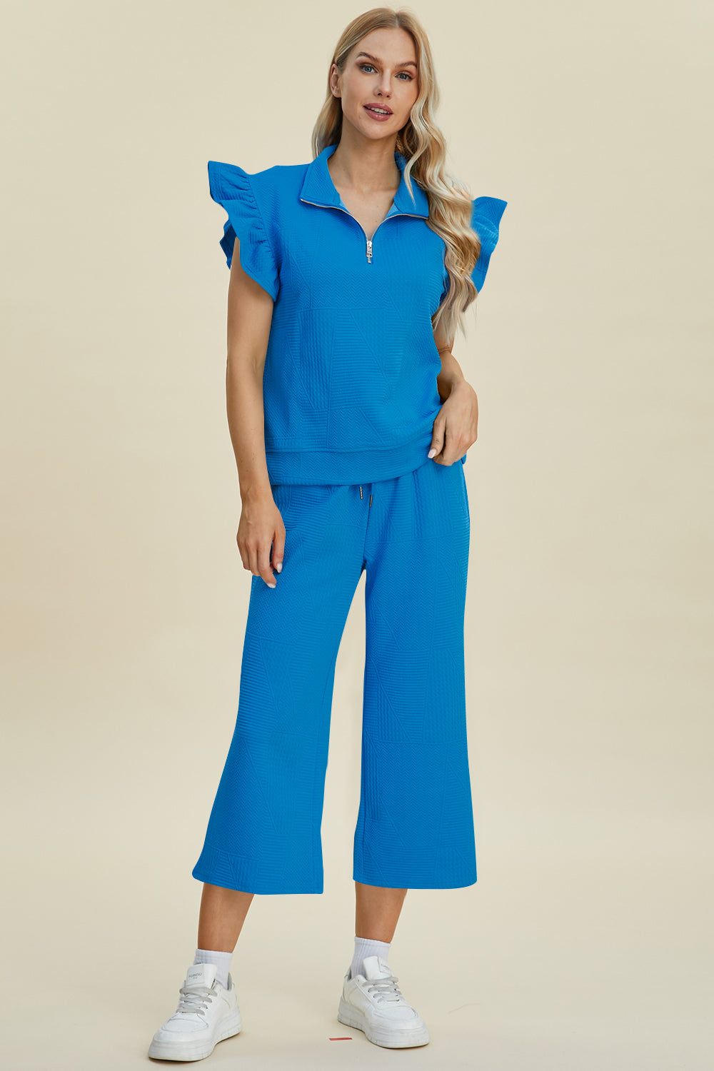 Double Take Texture Ruffle Short Sleeve Top and Wide Leg Pants Set - 5 Colors Trendsi