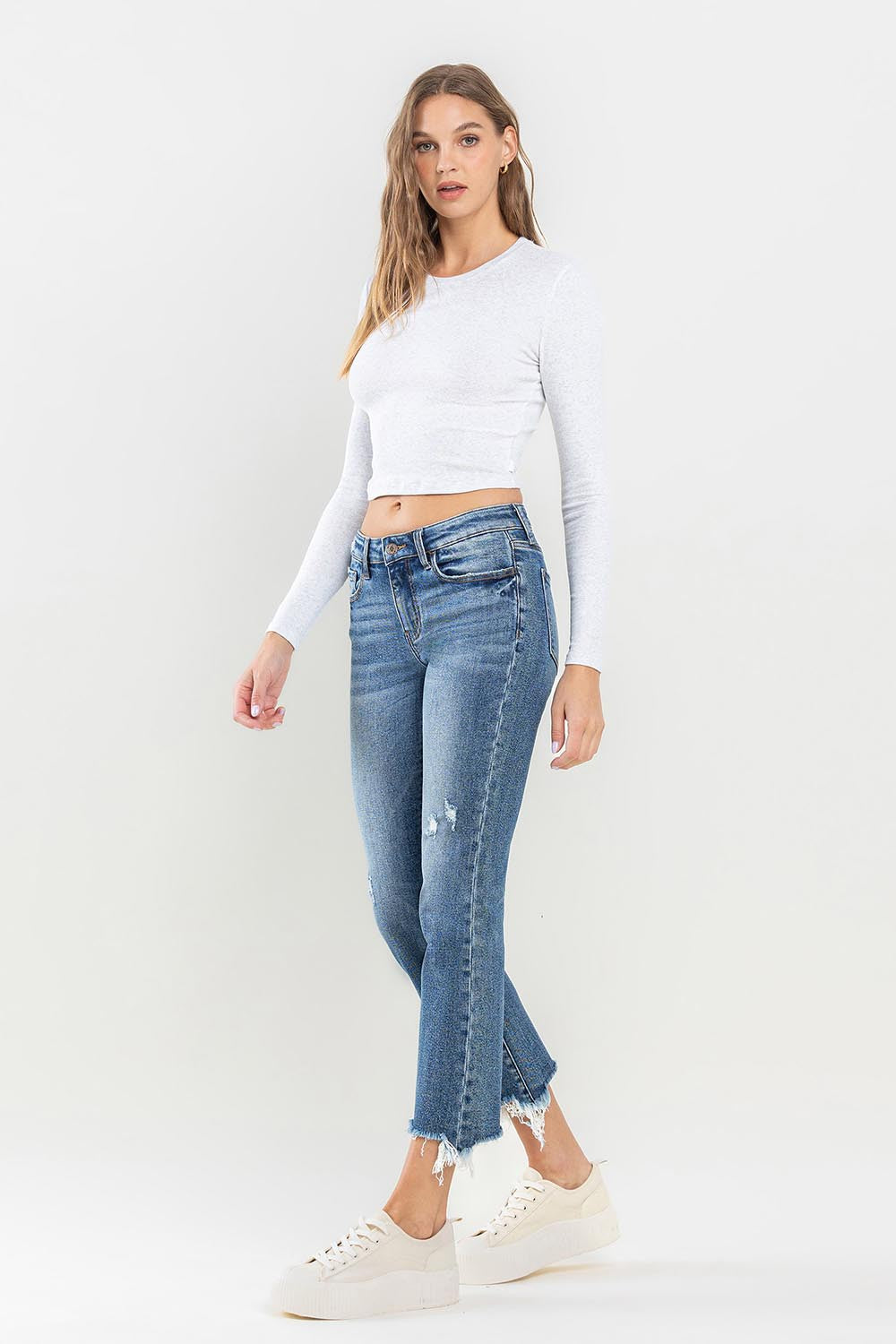 Lovervet Mid Rise Frayed Hem Jeans - Shop All Around Divas