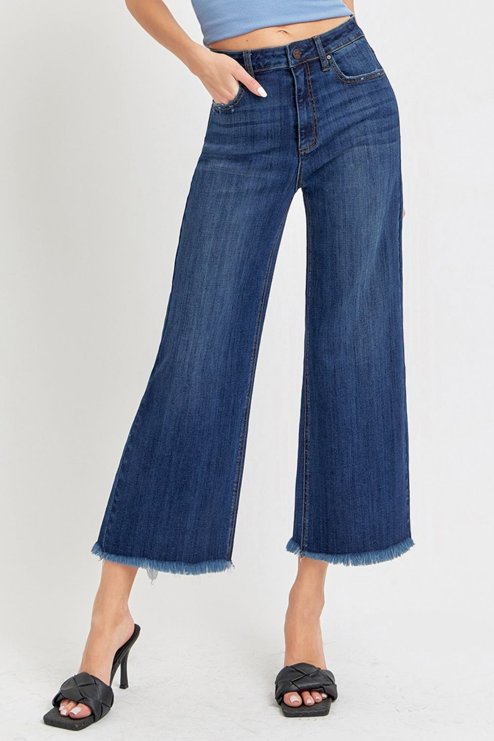 RISEN Full Size Raw Hem Cropped Wide Leg Jeans Trendsi