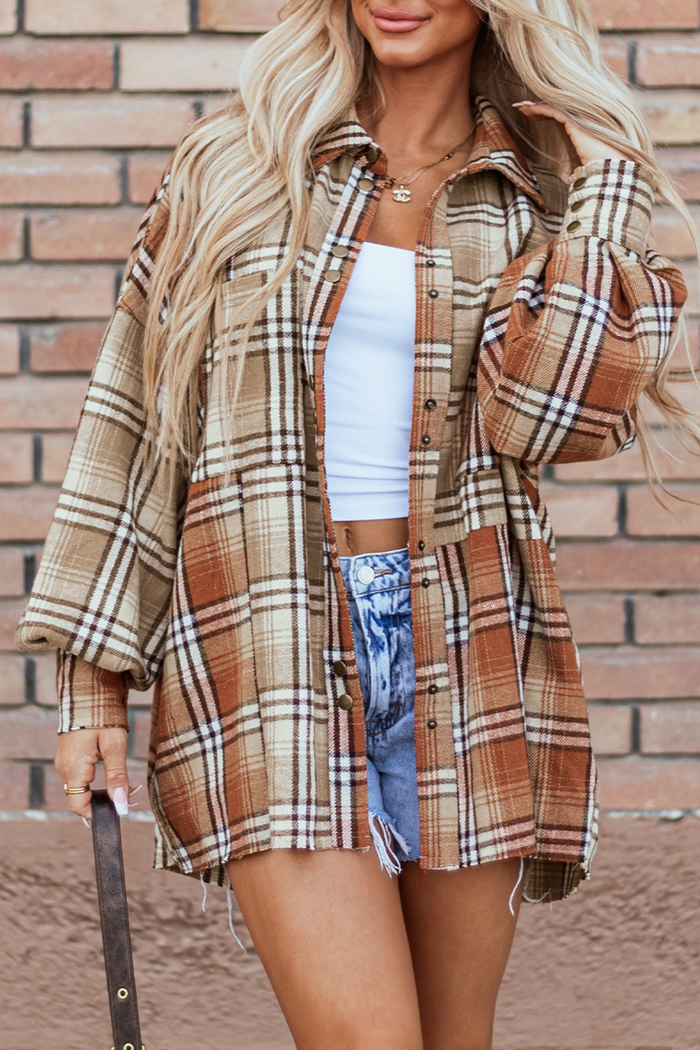 Reece Plaid Snap Down Shacket Trendsi