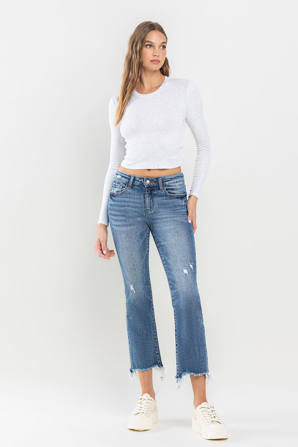 Lovervet Mid Rise Frayed Hem Jeans - Shop All Around Divas