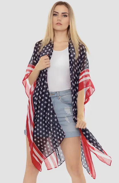 Stripe Trim American Flag Kimono - Shop All Around Divas