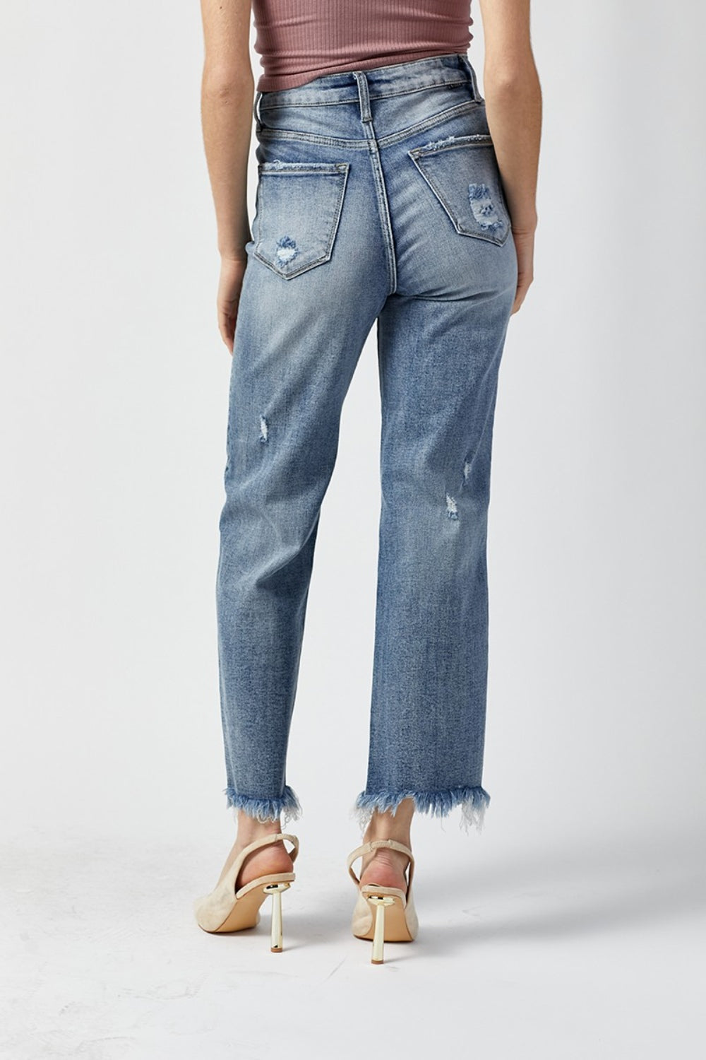 RISEN High Waist Raw Hem Straight Jeans - Shop All Around Divas