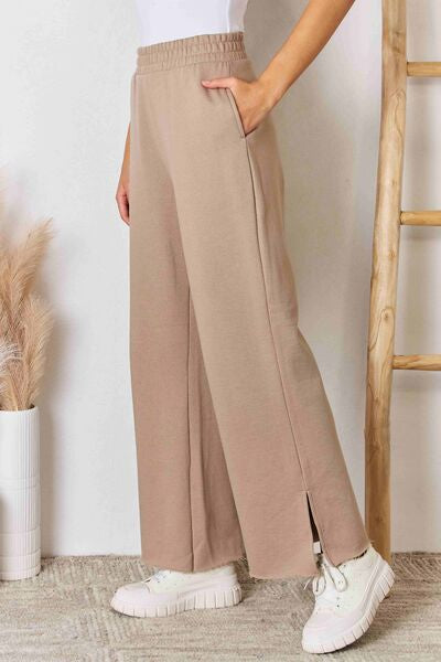 RISEN Wide Waistband Slit Wide Leg Pants - Shop All Around Divas