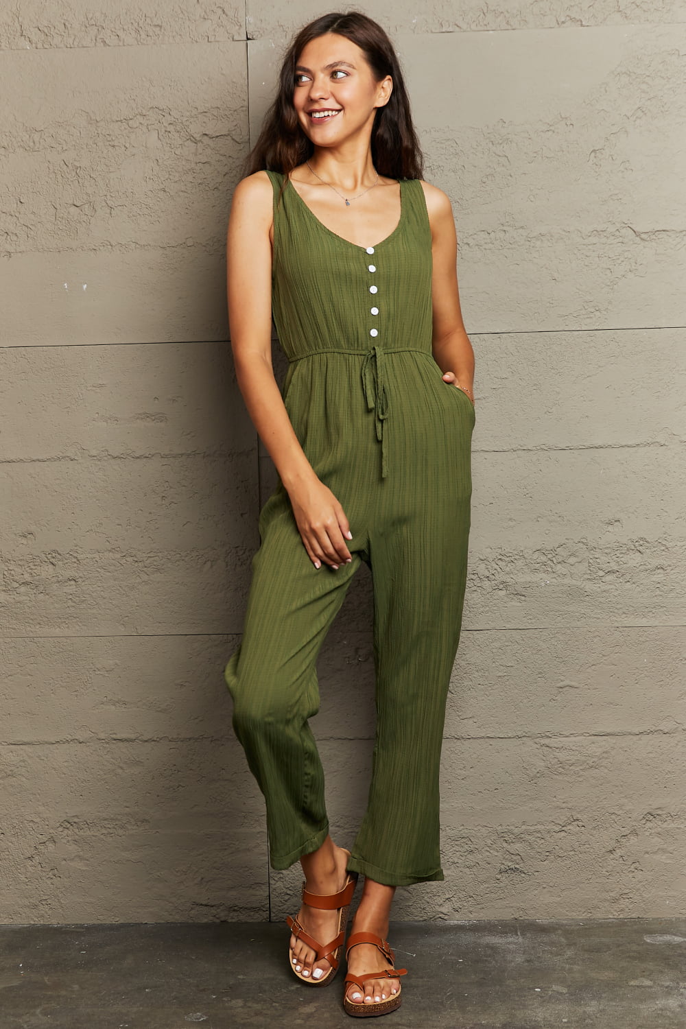 Tied Sleeveless Jumpsuit with Pockets - Shop All Around Divas