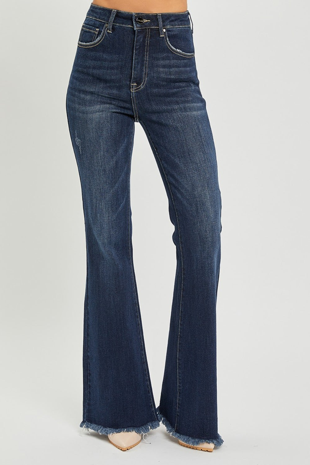 RISEN High Waist Raw Hem Flare Jeans - Shop All Around Divas