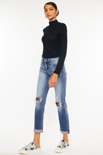 Kancan High Waist Distressed Hem Detail Cropped Straight Jeans - Shop All Around Divas