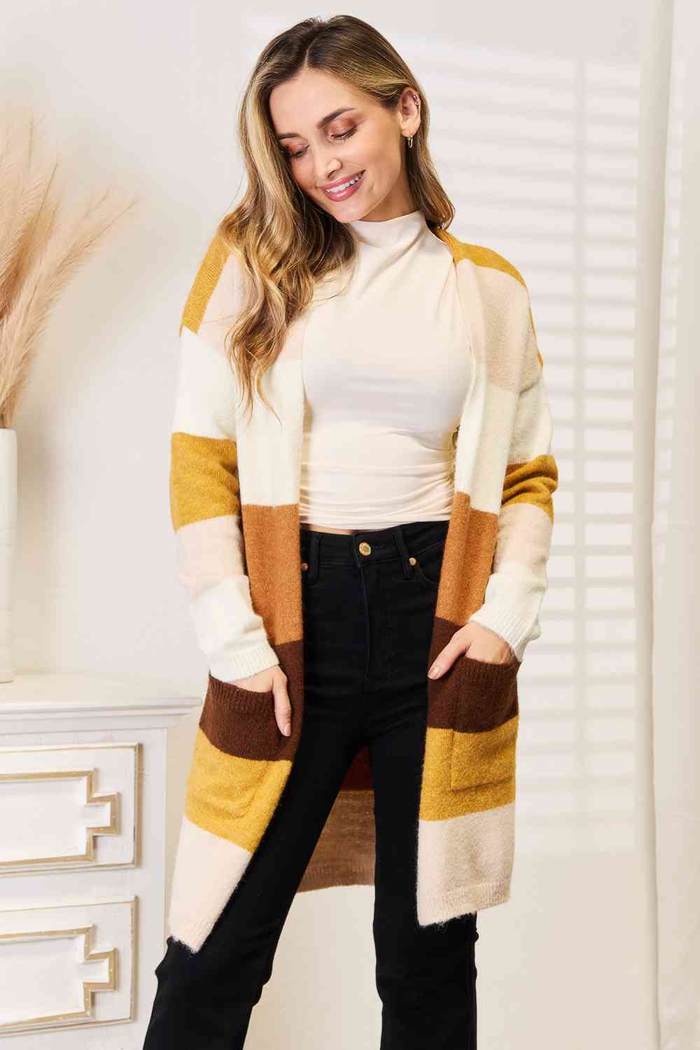 Woven Right Color Block Dropped Shoulder Cardigan - Shop All Around Divas