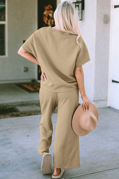 Daytime Comfort Texture Short Sleeve Top and Pants Set - 4 Colors