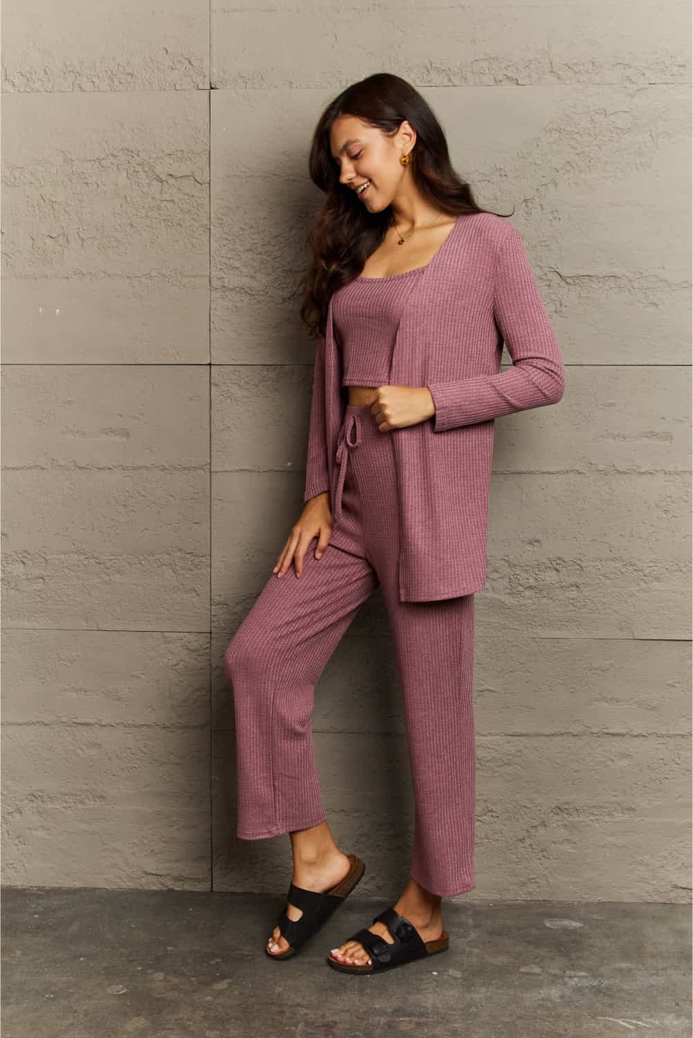 Serena Cropped Top, Long Pants and Cardigan Lounge Set - 2 Colors
