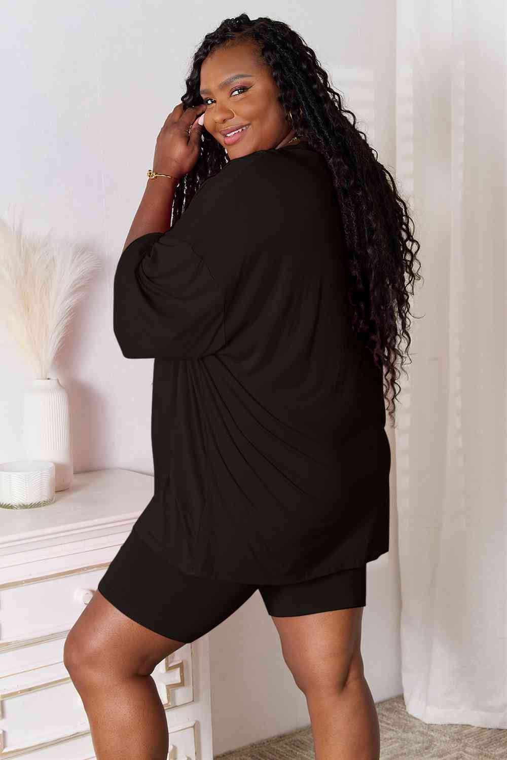 Basic Bae Full Size Soft Rayon Three-Quarter Sleeve Top and Shorts Set - Shop All Around Divas