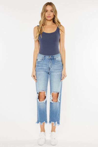 Kancan High Waist Chewed Up Straight Mom Jeans - Shop All Around Divas