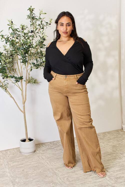 Culture Code Full Size Ribbed Surplice Cold Shoulder Top - Shop All Around Divas