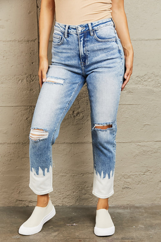 Chloe High Waisted Distressed Painted Cropped Skinny Jeans
