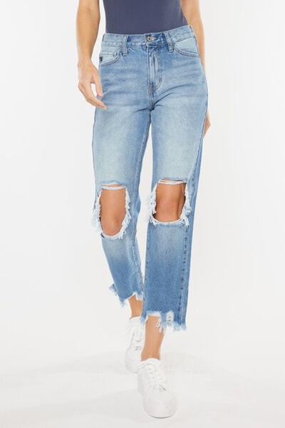 Kancan High Waist Chewed Up Straight Mom Jeans - Shop All Around Divas