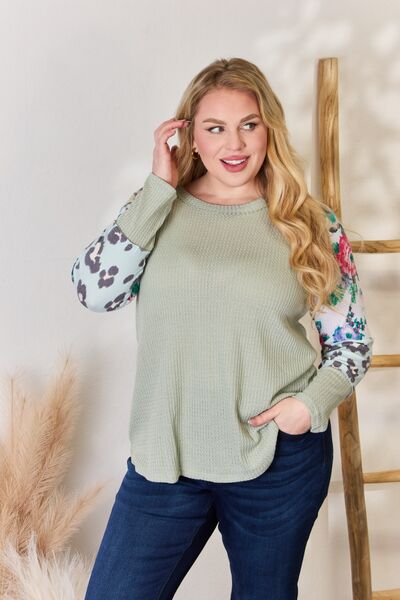 Hailey & Co Full Size Printed Round Neck Blouse - Shop All Around Divas