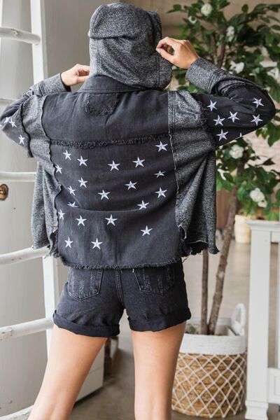 Veveret Star Embroidered Hooded Denim Jacket - Shop All Around Divas