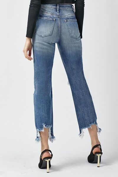 RISEN High Waist Distressed Frayed Hem Cropped Straight Jeans - Shop All Around Divas