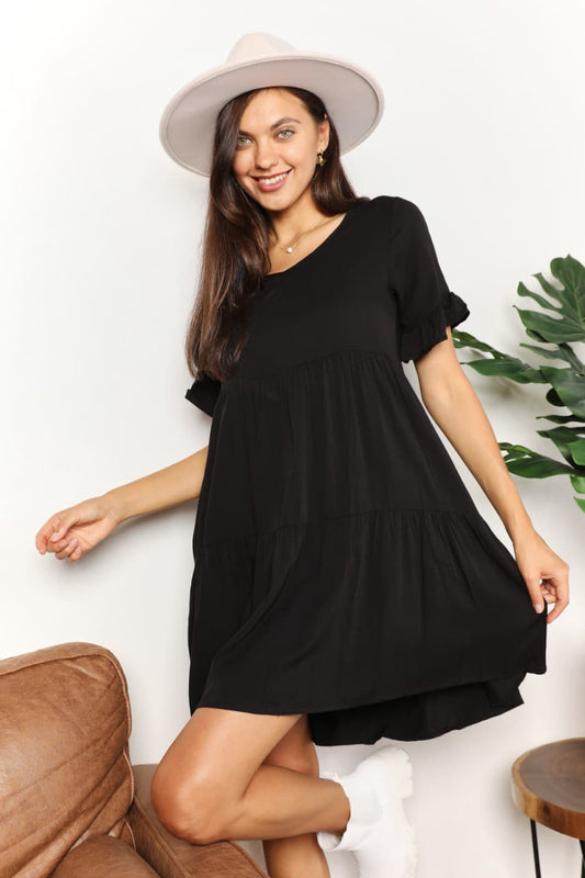 Double Take V-Neck Flounce Sleeve Tiered Dress - Shop All Around Divas