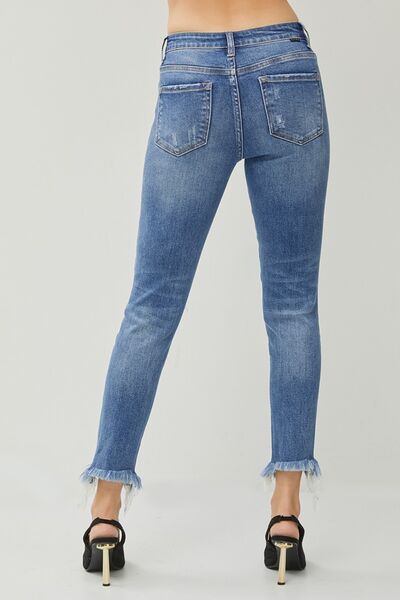 RISEN Distressed Frayed Hem Slim Jeans - Shop All Around Divas