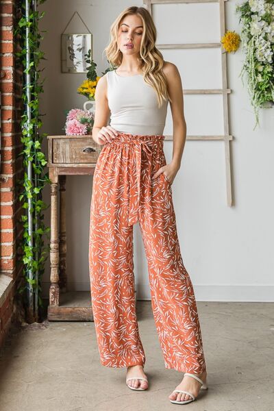 Heimish Full Size Printed Tied Straight Casual Pants - Shop All Around Divas