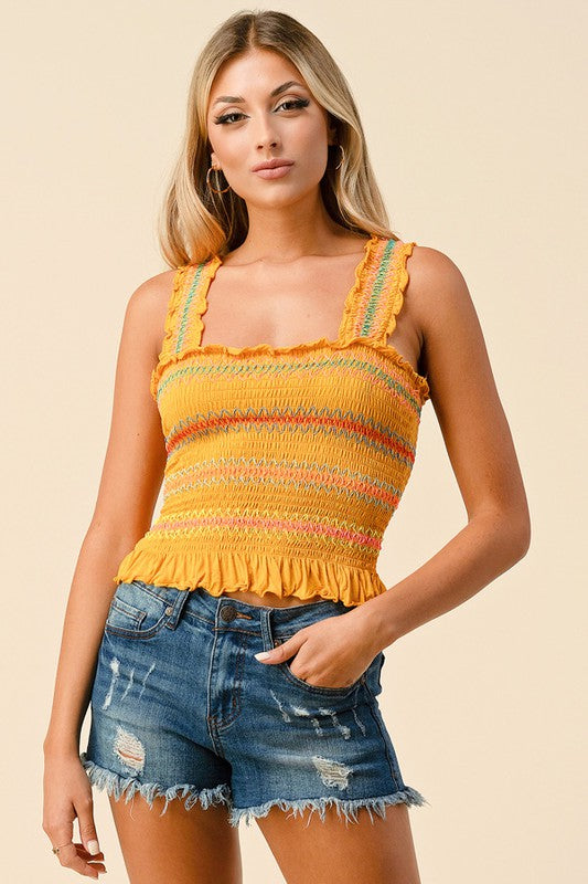 Sun Baked Multi Color Smocked Crop Top