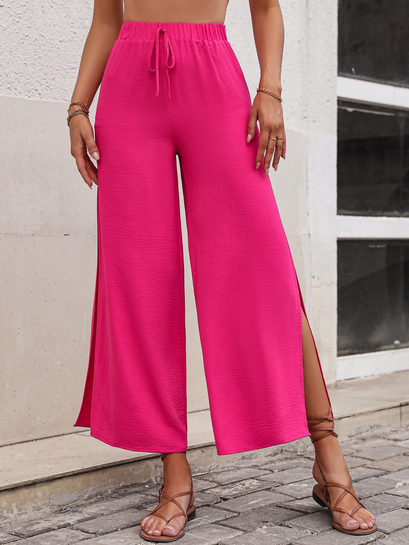 High Waist Slit Wide Leg Pants - Shop All Around Divas