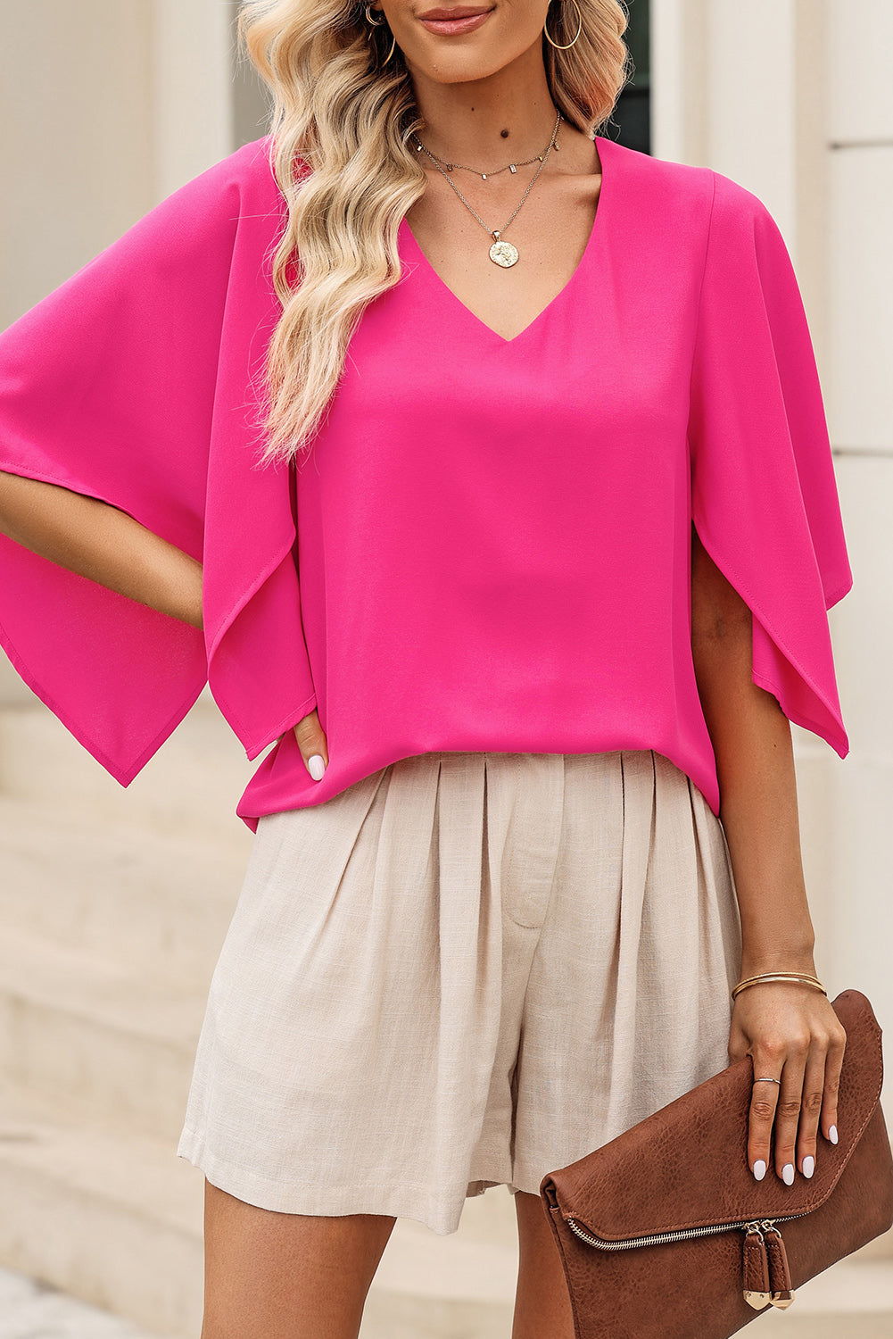 V-Neck Cloak Sleeve Blouse - Shop All Around Divas