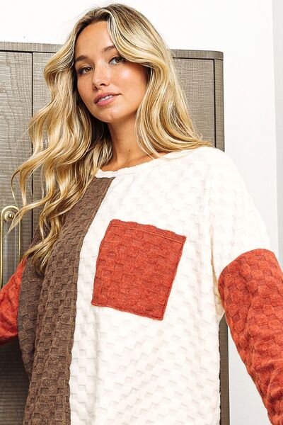 BiBi Color Block Brushed Checker Top - Shop All Around Divas