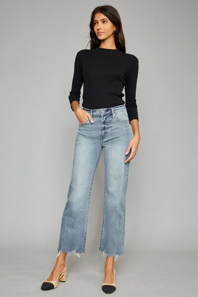 Kancan High Waist Raw Hem Cropped Wide Leg Jeans - Shop All Around Divas