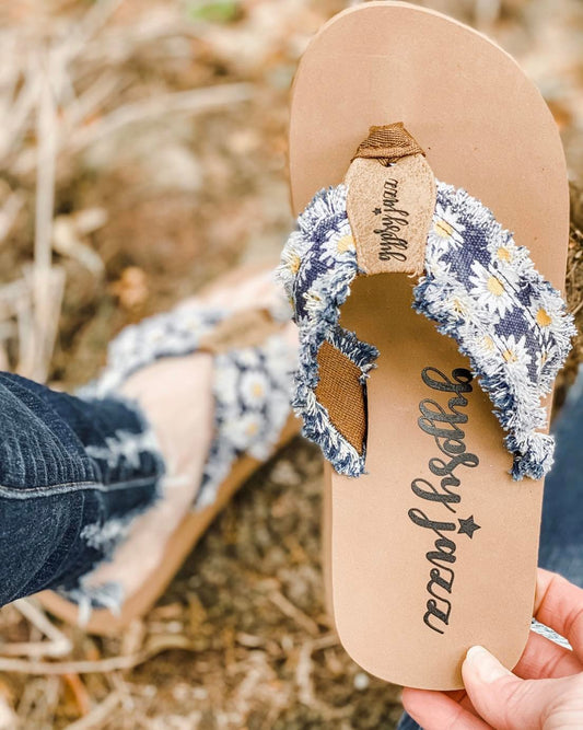Jazzy Flip Flops - Navy Daisy Gypsy Jazz