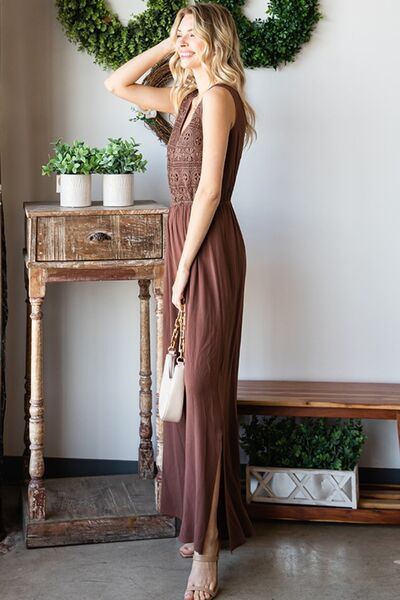 First Love Tie Back Sleeveless Slit Wide Leg Jumpsuit - Shop All Around Divas