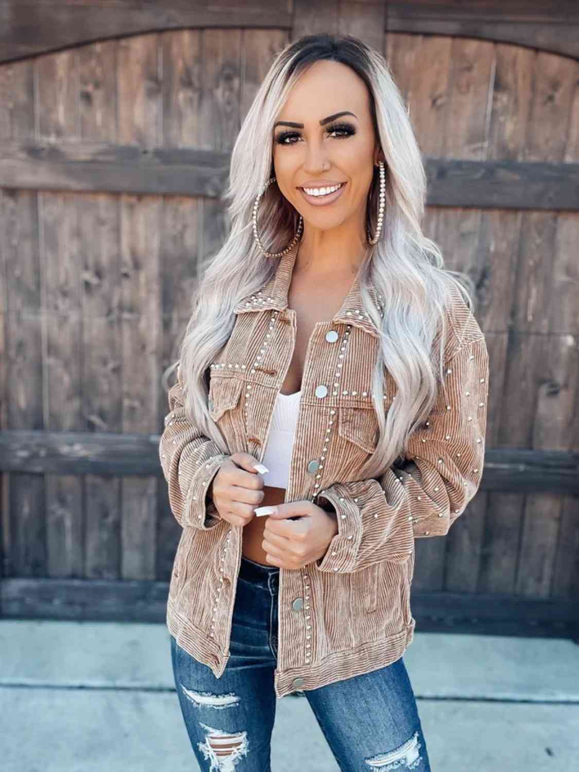 Chantell Studded Button Down Jacket - Shop All Around Divas