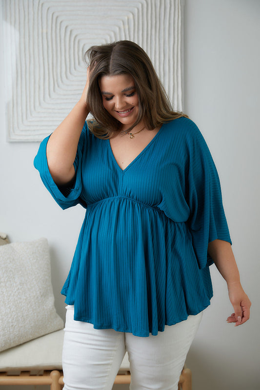 Storied Moments Draped Peplum Top in Teal - Shop All Around Divas