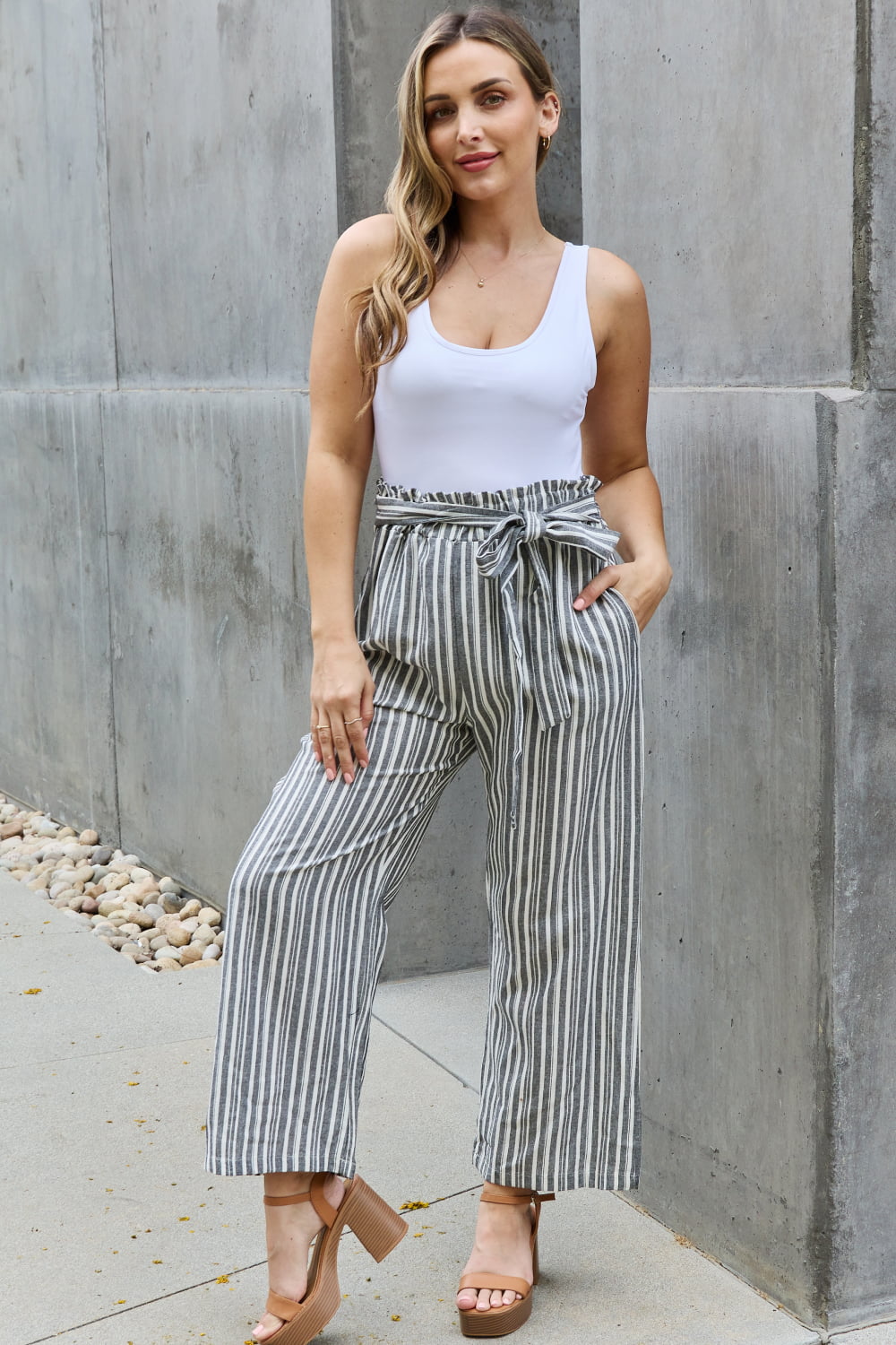 Find Your Path Paperbag Waist Striped Culotte Pants - Shop All Around Divas