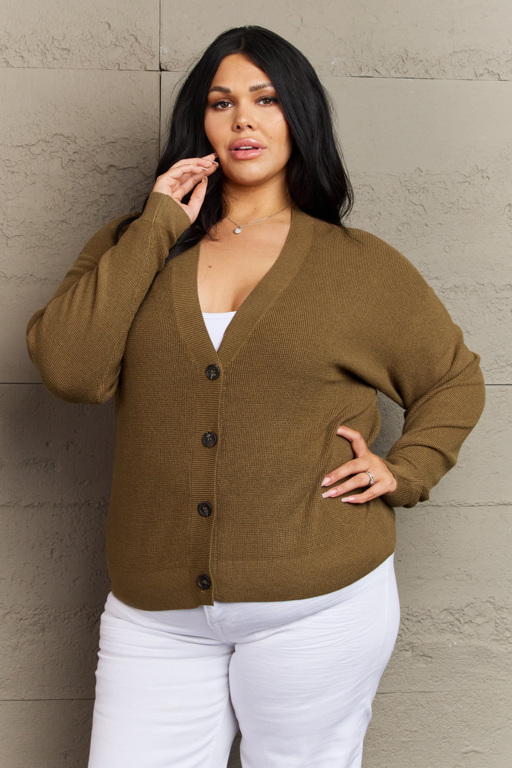 Kiss Me Tonight Button Down Cardigan in Olive - Shop All Around Divas