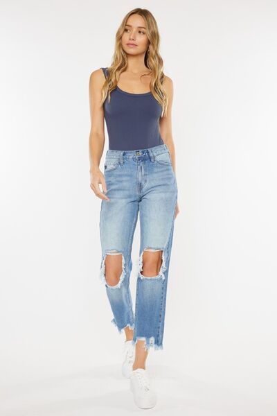 Kancan High Waist Chewed Up Straight Mom Jeans - Shop All Around Divas