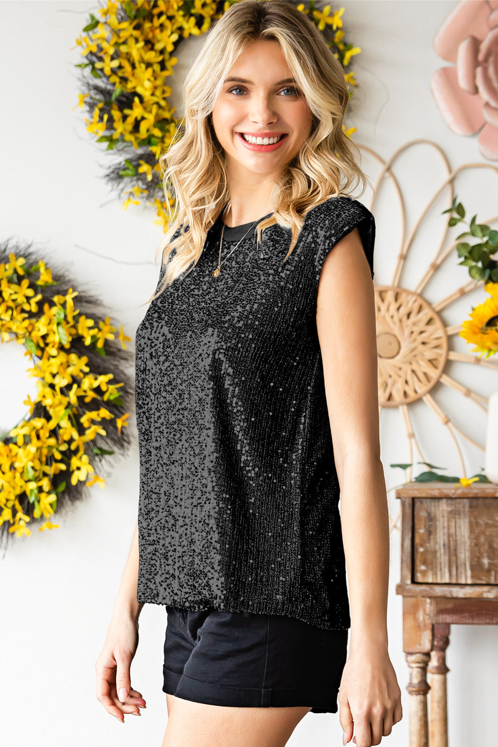 Summer Shani Sequin Capped Sleeve Tank - 3 Colors