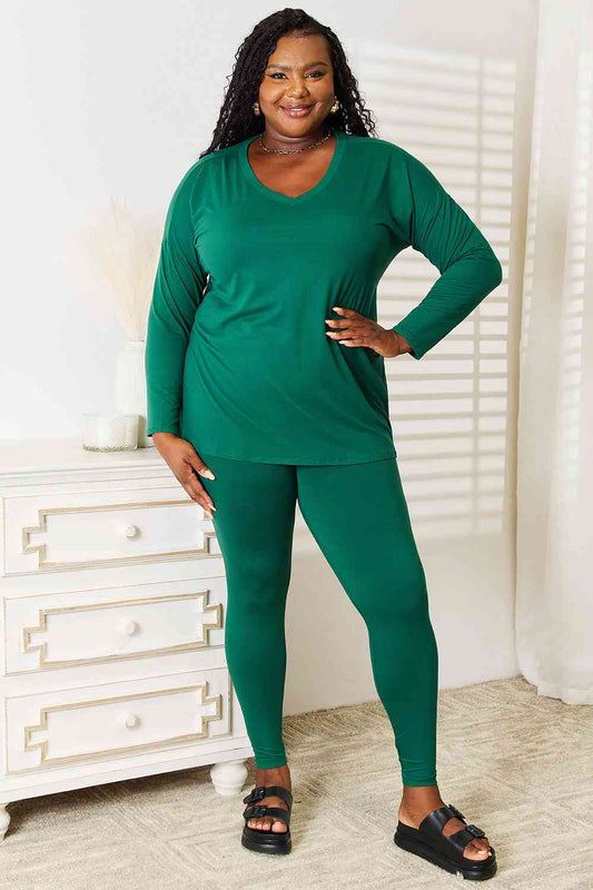 Zenana Lazy Days Long Sleeve Top and Leggings Set - Shop All Around Divas