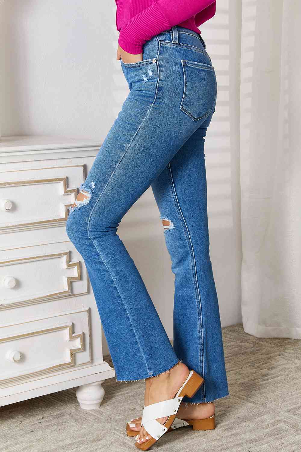 Kancan Distressed Raw Hem Bootcut Jeans - Shop All Around Divas