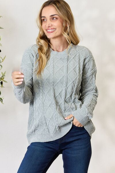 BiBi Cable Knit Round Neck Sweater - Shop All Around Divas