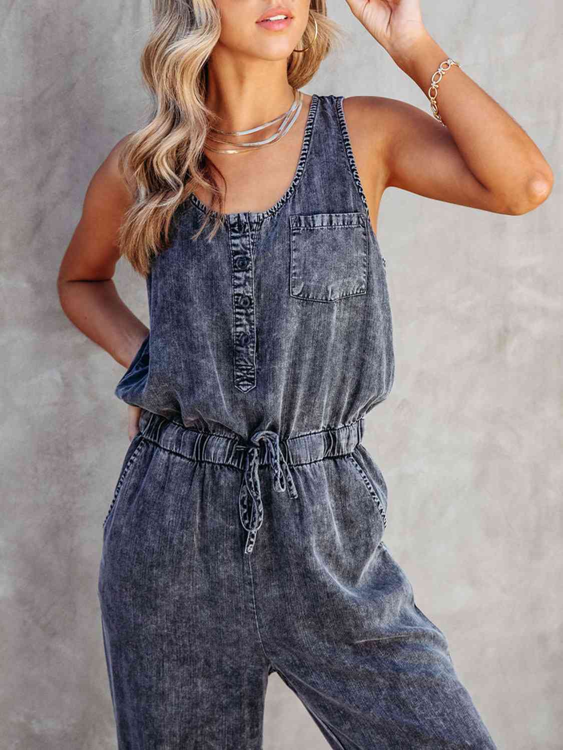 Oh What A Night Drawstring Waist Sleeveless Jumpsuit - 3 Colors