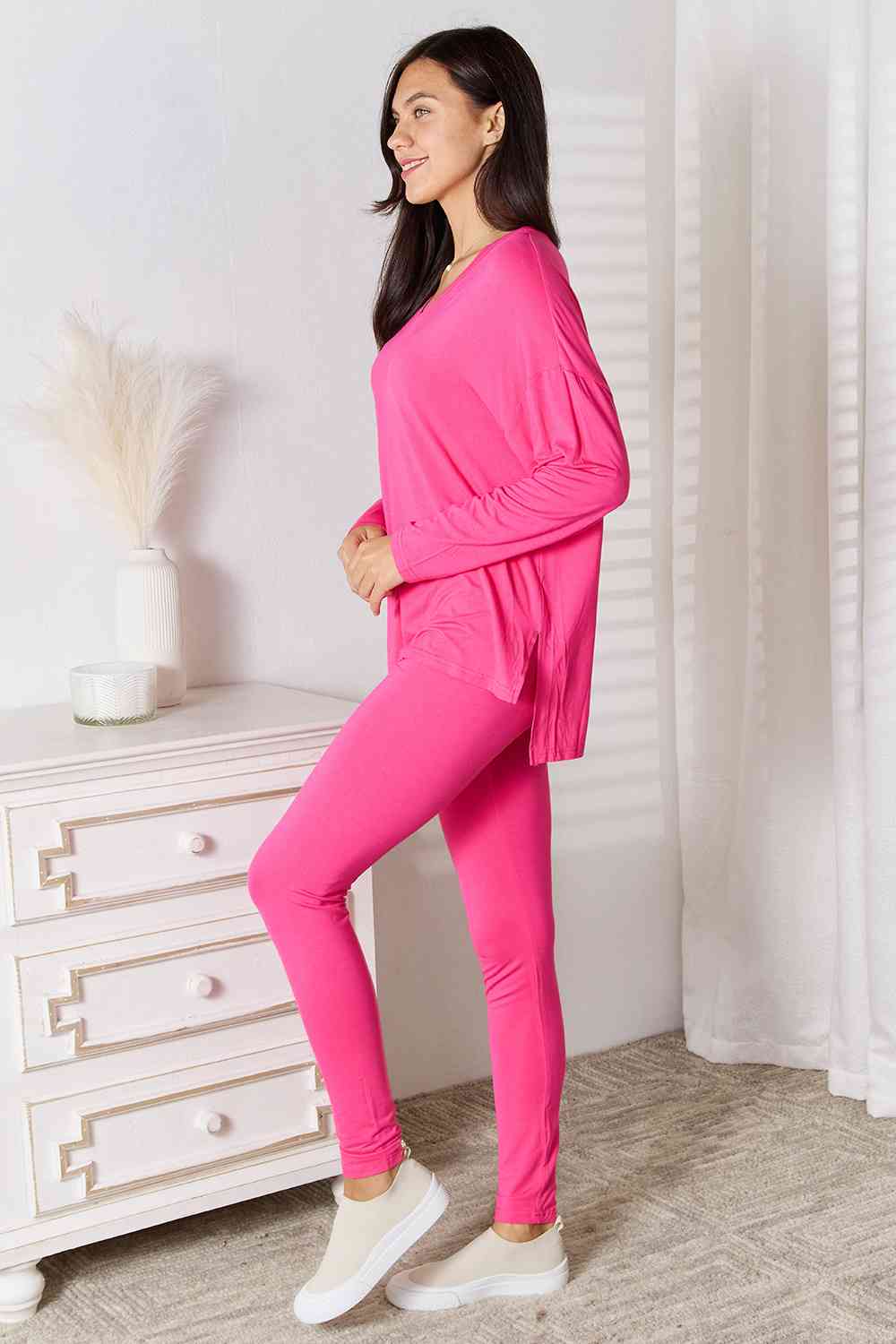 Basic Bae Full Size V-Neck Soft Rayon Long Sleeve Top and Pants Lounge Set - Shop All Around Divas