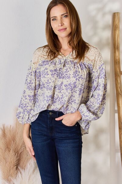 Hailey & Co Full Size Lace Detail Printed Blouse - Shop All Around Divas