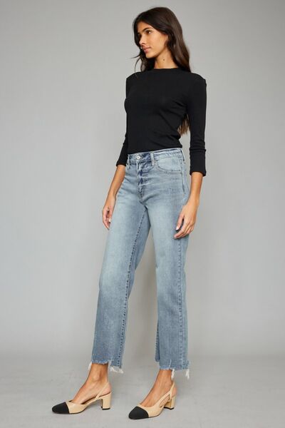 Kancan High Waist Raw Hem Cropped Wide Leg Jeans - Shop All Around Divas