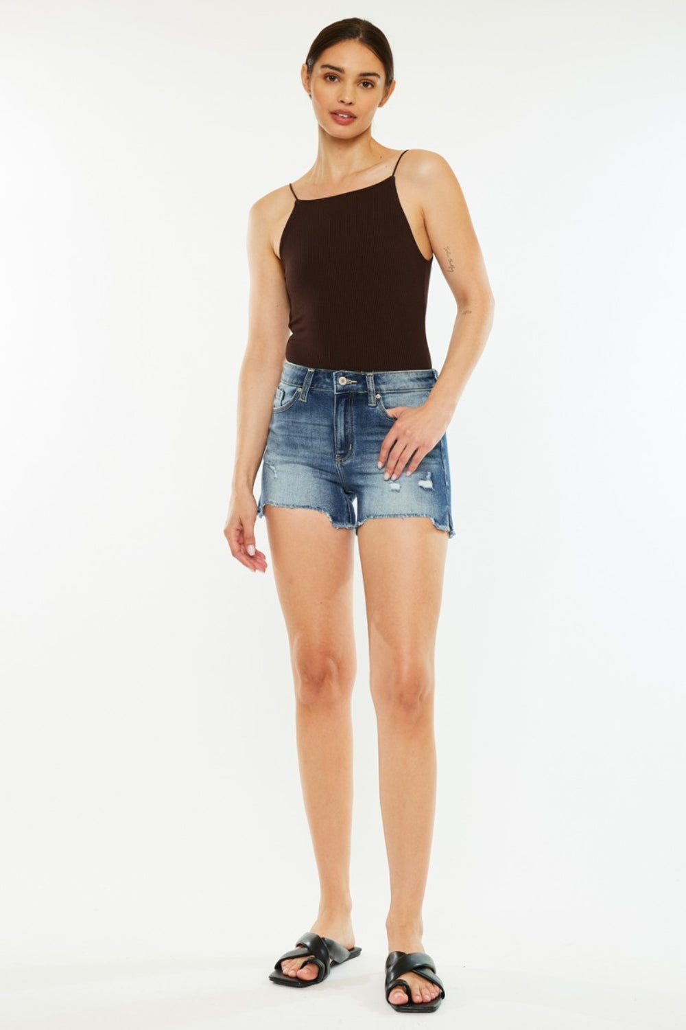 Kancan High Waist Raw Hem Denim Shorts - Shop All Around Divas